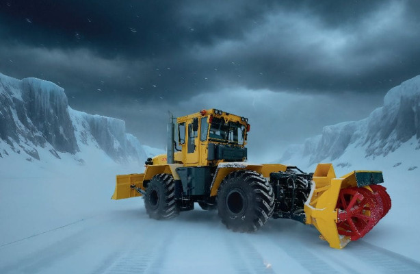 ПТЗ рассказал про свой колесный бульдозер с мощным навесным фрезерно-роторным снегоочистителем